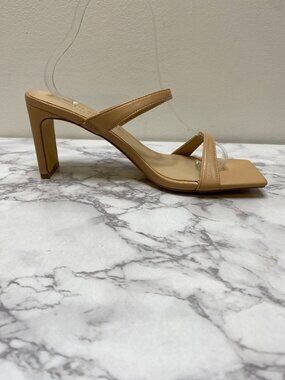 Chinese Laundry Women's Square Toe Nude Strappy Faux Leather Sandal Sz 7.5